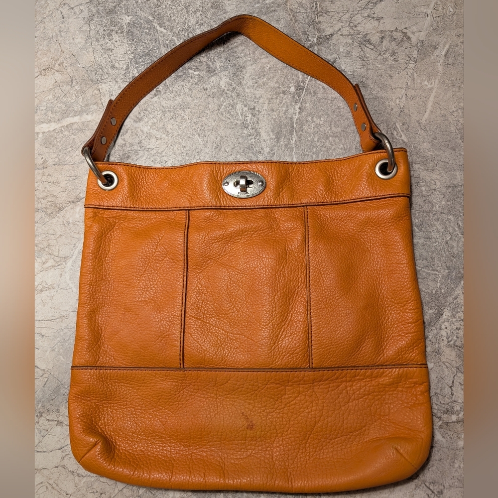 Vintage Fossil Burnt Orange Leather Shoulder Bag